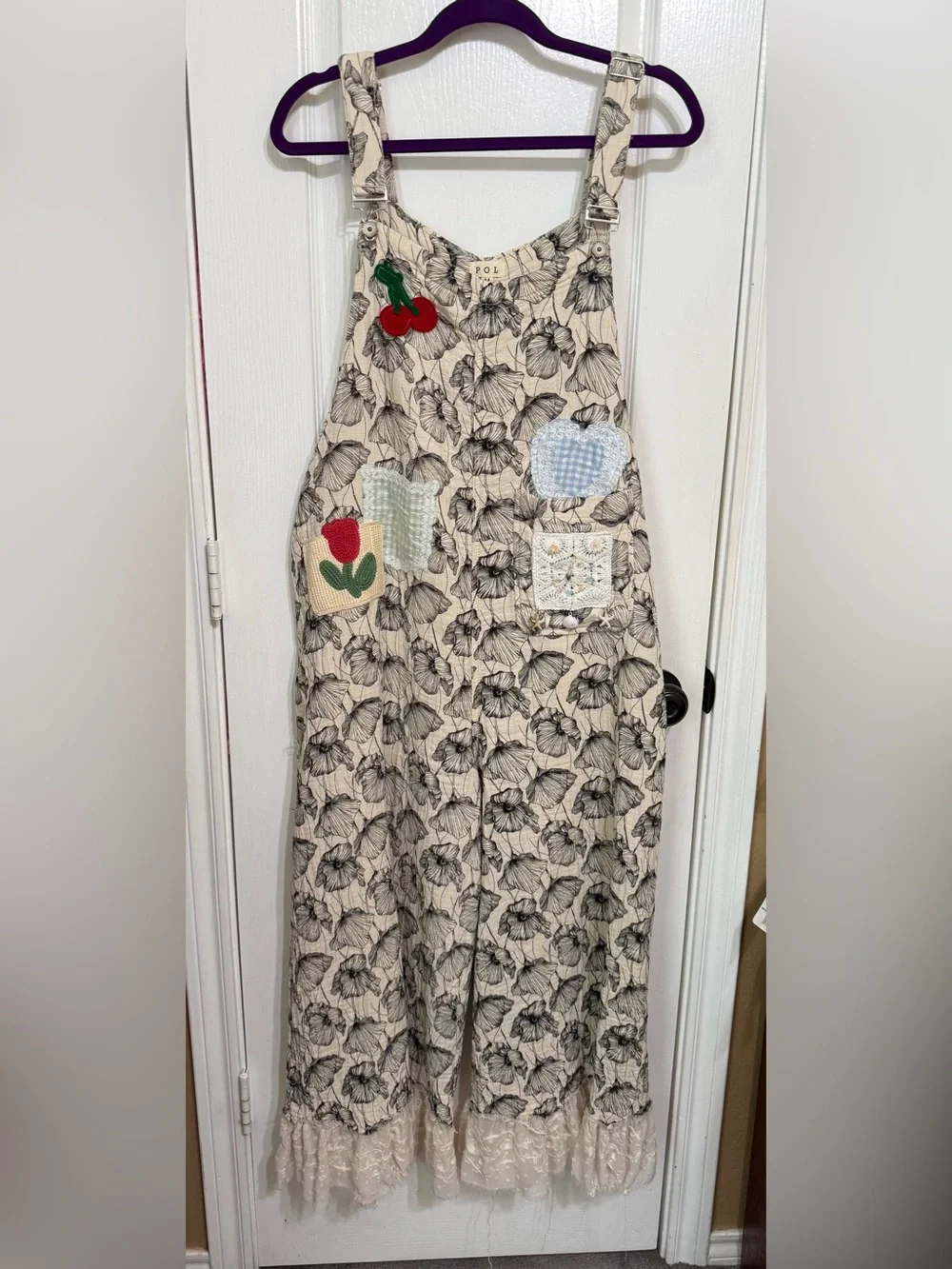 H040 POL M pp21 Cream Floral Overlay Lace A Lot of Details Maxi Jumpsuit Pants - Picture 4 of 16